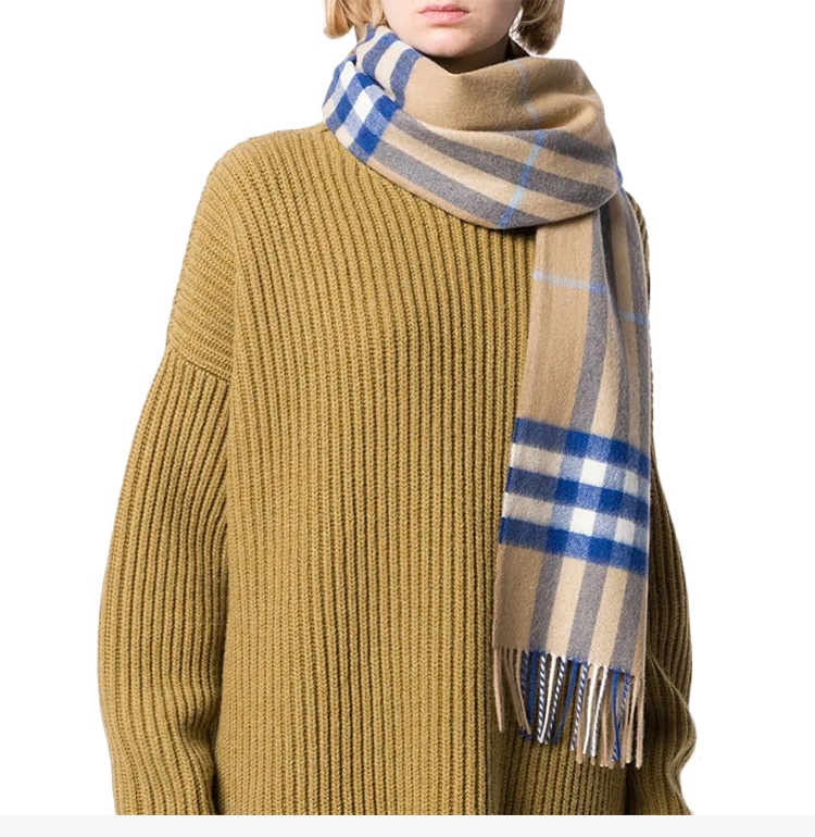 商品[国内直发] Burberry|Burberry 巴宝莉 经典格纹中性围巾 8022676-黄色,价格¥4092,第5张图片详细描述