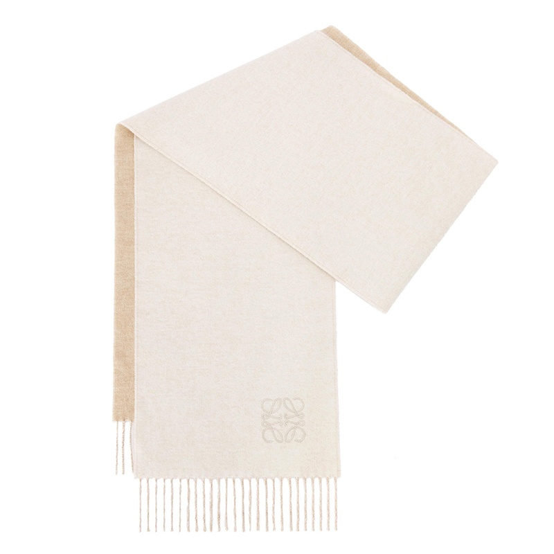 商品Loewe|罗��意威 女士羊绒羊毛混纺双面对比色末端流苏围巾 米白色 F810250X01-2186,价格¥2605,第3张图片详细描述