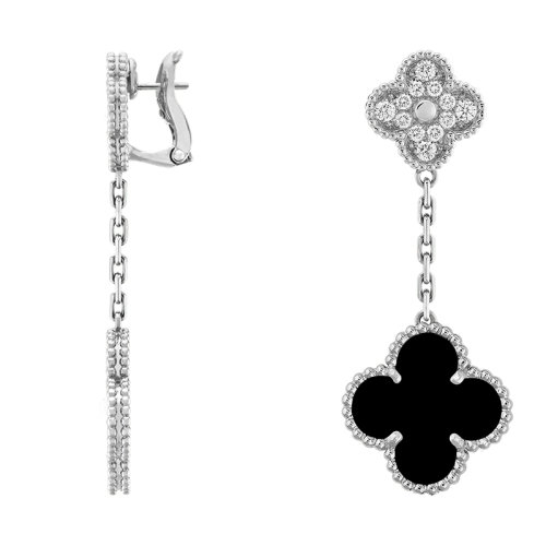 商品Van Cleef & Arpels| Van Cleef & Arpels/梵克雅宝 经典款MagicAlhambra系列 18K金白金镶嵌黑色玛瑙和全钻四叶草优雅耳坠VCARP2RA00,价格¥135795,第2张图片详细描述