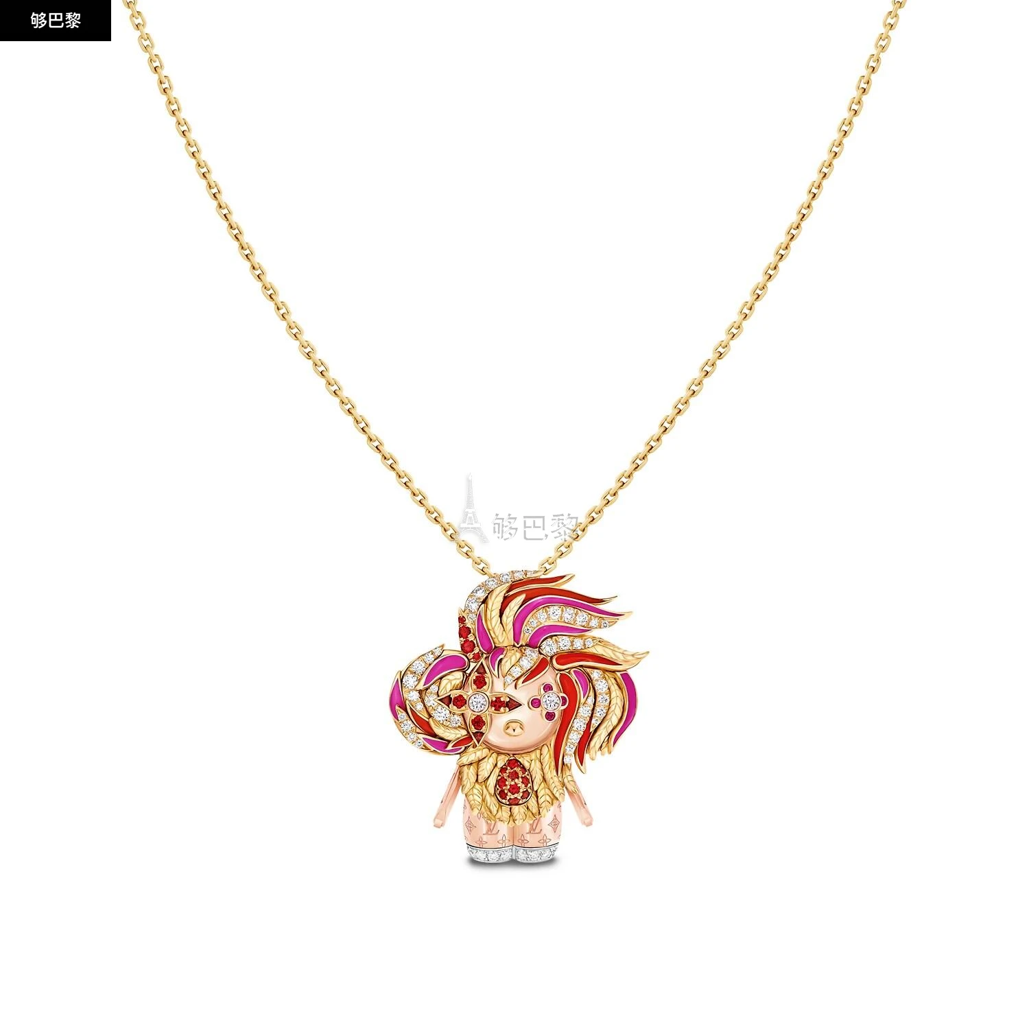 商品Louis Vuitton|【预售】 LV路易威登 24秋冬 女士 吊坠 VIVIENNE ROOSTER 18K 金漆面钻石彩色宝石项链 Q93981,价格¥421201,第5张图片详细描述