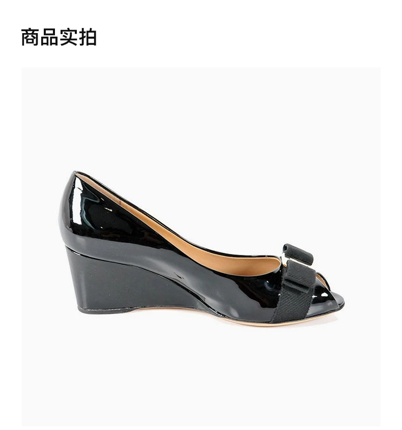 商品[国内直发] Salvatore Ferragamo|SALVATORE FERRAGAMO 女鞋黑色漆皮鱼嘴坡跟高跟鞋 0531539,价格¥2718,第4张图片详细描述