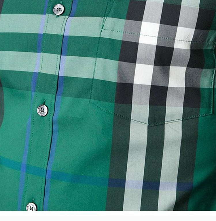 商品Burberry|Burberry 博柏利 男士绿色纯棉经典格纹长袖衬衫 3954493,价格¥1388,第24张图片详细描述
