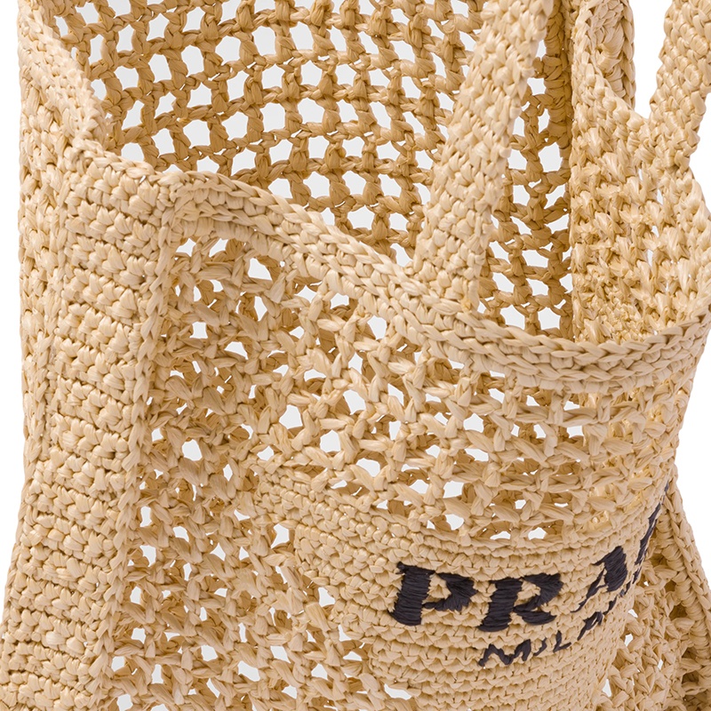 商品Prada|PRADA/普拉达 22新款 女士棕褐色酒椰纤维解构式单肩手提镂空托特包,价格¥12703,第5张图片详细描述