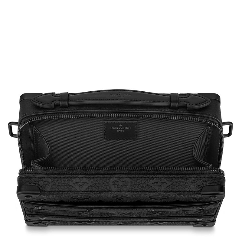 商品Louis Vuitton|预售10天 Louis Vuitton/路易威登 22春夏新款SOFT TRUNK系列 男士黑色老花压花牛皮革黑扣皮革边角拉链开合单肩斜挎手提盒子包M59163,价格¥26633,第4张图片详细描述