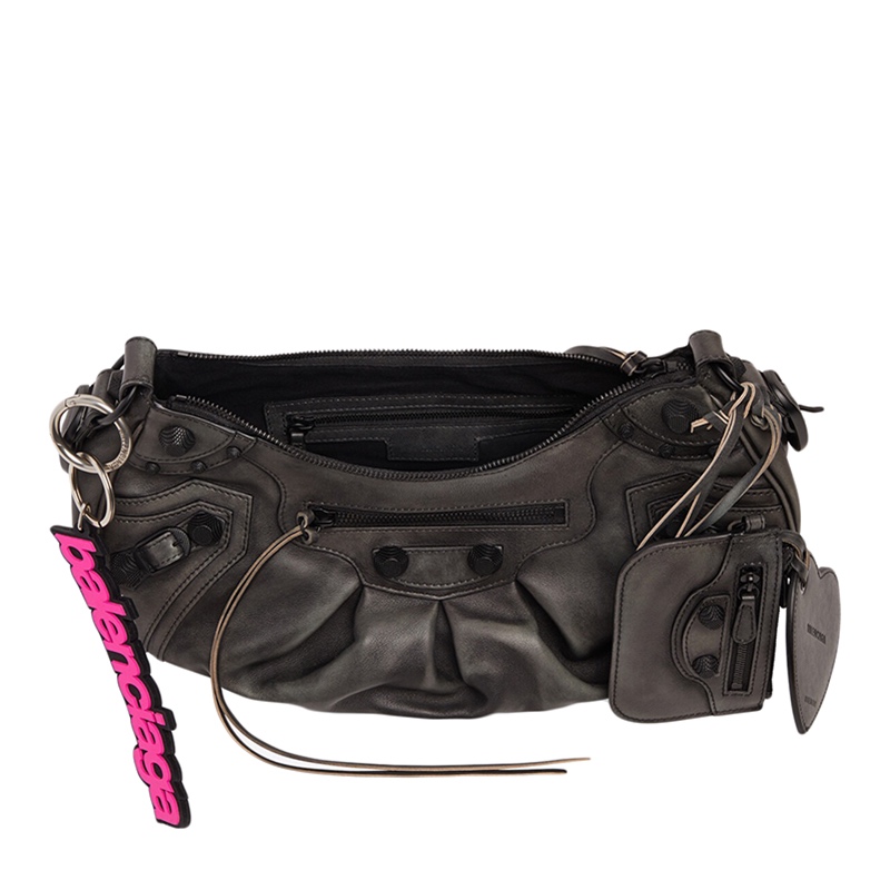 商品Balenciaga|Balenciaga/巴黎世家 LE CAGOLE系列 女士小号黑色牛皮革粉色钥匙环心形镜子吊坠零钱包中古单肩腋下包 6713072VP471000,价格¥18105,第4张图片详细描述
