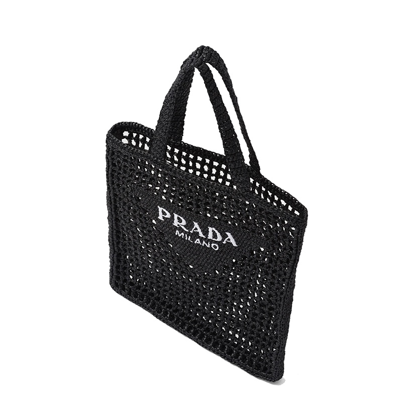 商品Prada|PRADA/普拉达 22新款 女士黑色酒椰纤维解构式单肩手提镂空托特包,价格¥12703,第3张图片详细描述