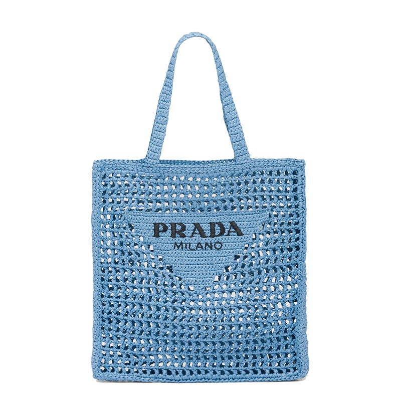 商品Prada|PRADA/普拉达 22新款 女士天蓝色酒椰纤维解构式单肩手提镂空托特包,价格¥12437,第2张图片详细描述