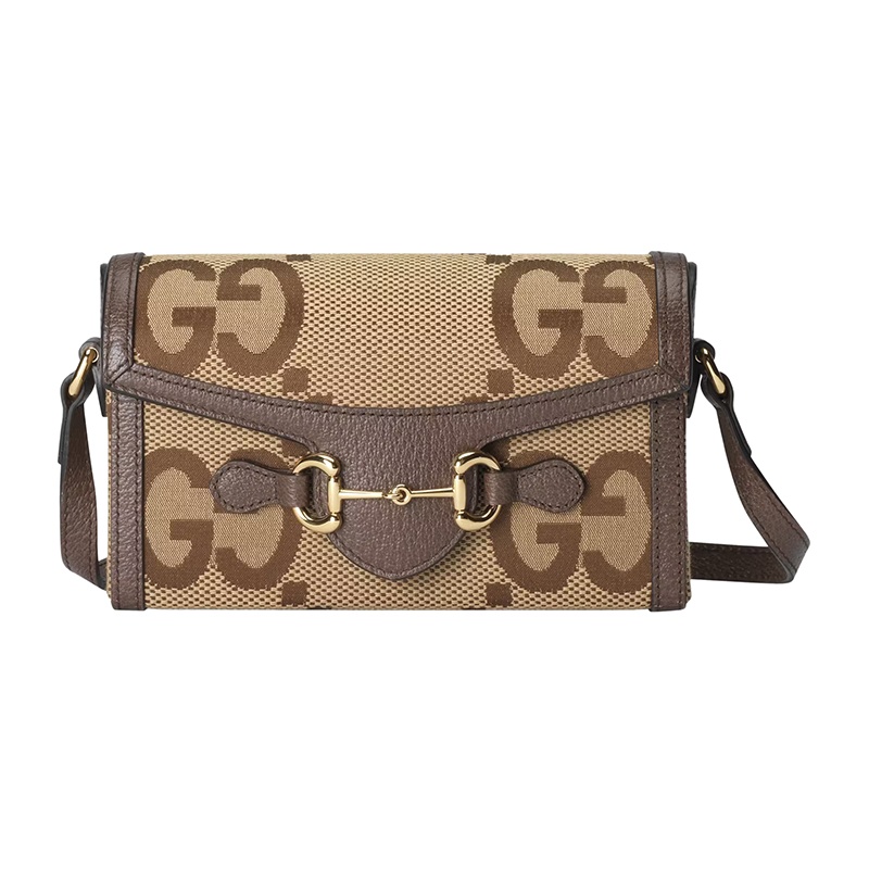 商品Gucci|古驰 1955系列 女士迷你驼色/乌木色帆布配皮棕色皮革饰面�磁扣开合单肩斜挎包699296UKMBG2572,价格¥8707,第6张图片详细描述