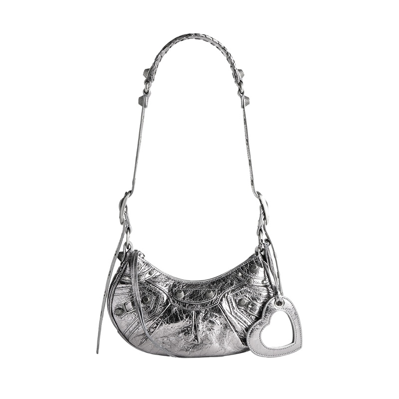 商品Balenciaga|Balenciaga/巴黎世家 春夏新款 LE CAGOLE系列 女士XS号银色小羊皮复古银色饰面单肩包6713090GT3Y8103,价格¥17055,第5张图片详细描述