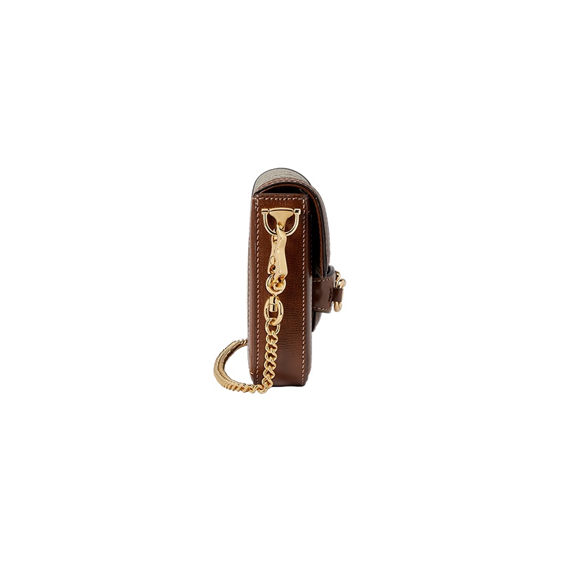 商品Gucci|古驰 Horsebit 1955女士迷你米色/乌木色帆布配皮马衔扣链条手提单肩包 ,价格¥10128,第5张图片详细描述
