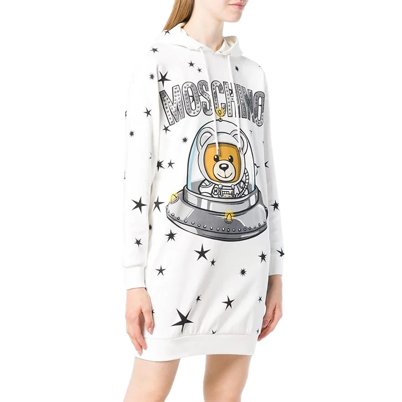 商品Moschino|Moschino 莫斯奇诺 女士白色宇宙飞船玤泰迪熊长版连帽卫衣 DV0448-5426-1002,价格¥3524,第4张图片详细描述