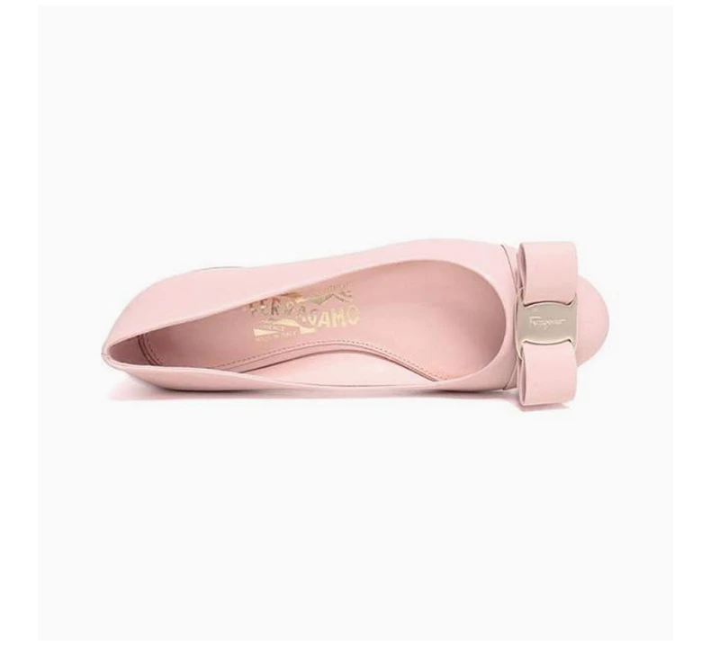 商品Salvatore Ferragamo|SALVATORE FERRAGAMO 女士粉色牛皮蝴蝶结平底鞋 0688736,价格¥779,第6张图片详细描述