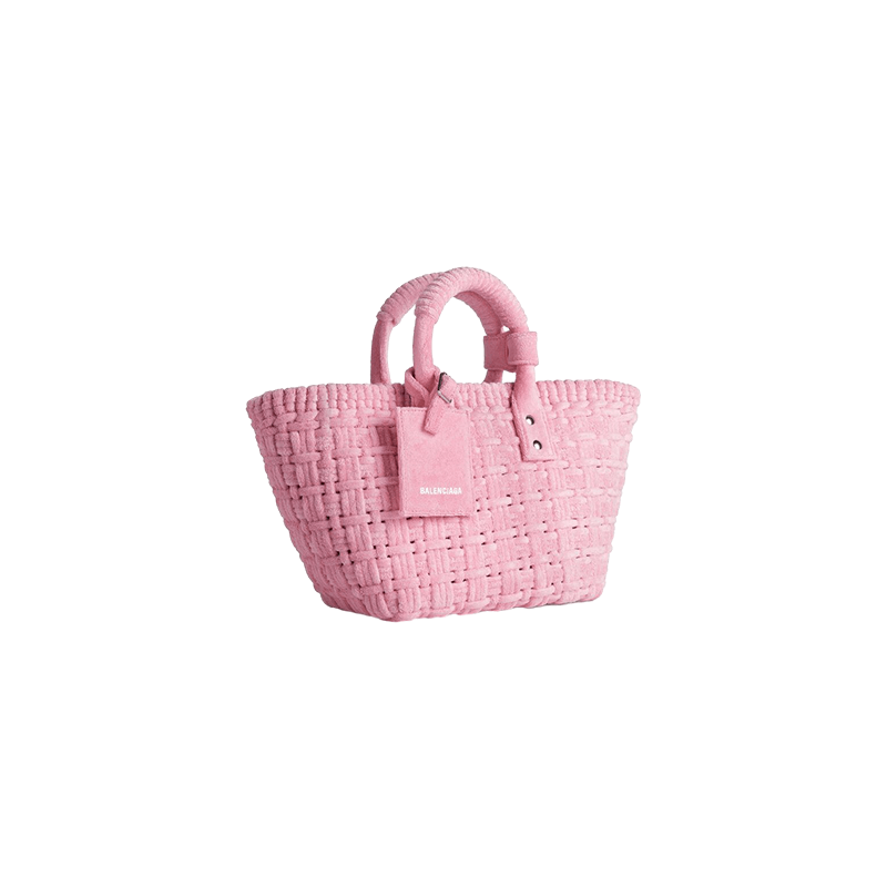 商品Balenciaga|巴黎世家 23新款 BISTRO女士XS号粉色毛巾布篮子单肩/手提包 6713422AAF05890,价格¥9115,第5张图片详细描述