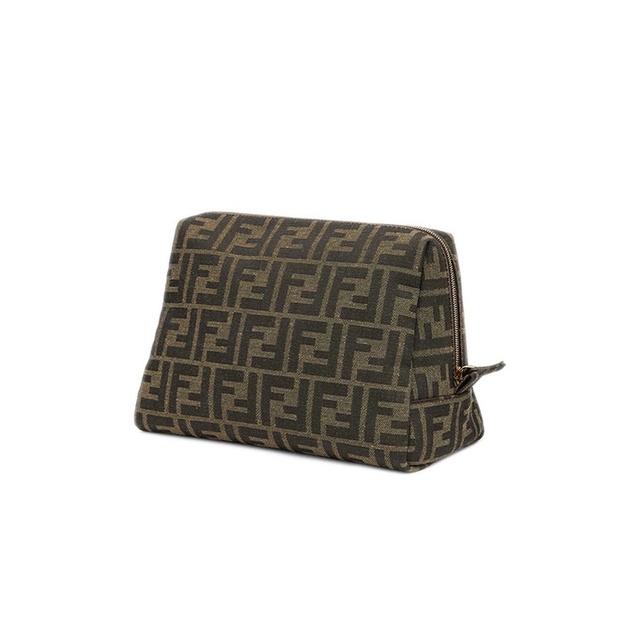 商品Fendi|Fendi/芬迪 23新款 女士中号板栗棕色老花帆布拉链开合镀金饰面手拿化妆包,价格¥4188,第3张图片详细描述