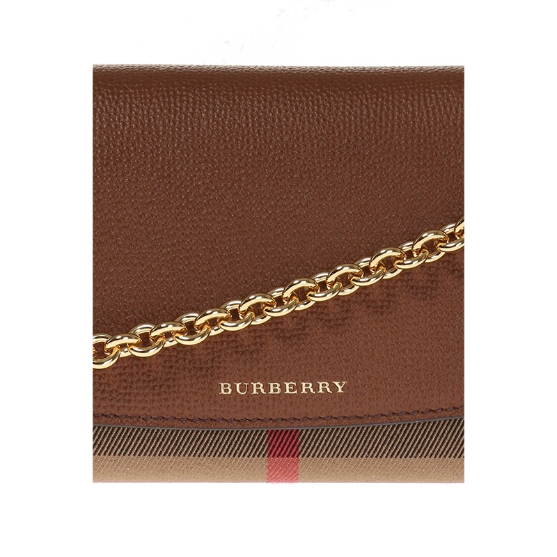 商品Burberry|BURBERRY/博柏利 女士棕色皮革拼格纹帆布钱包,价格¥2883,第5张图片详细描述