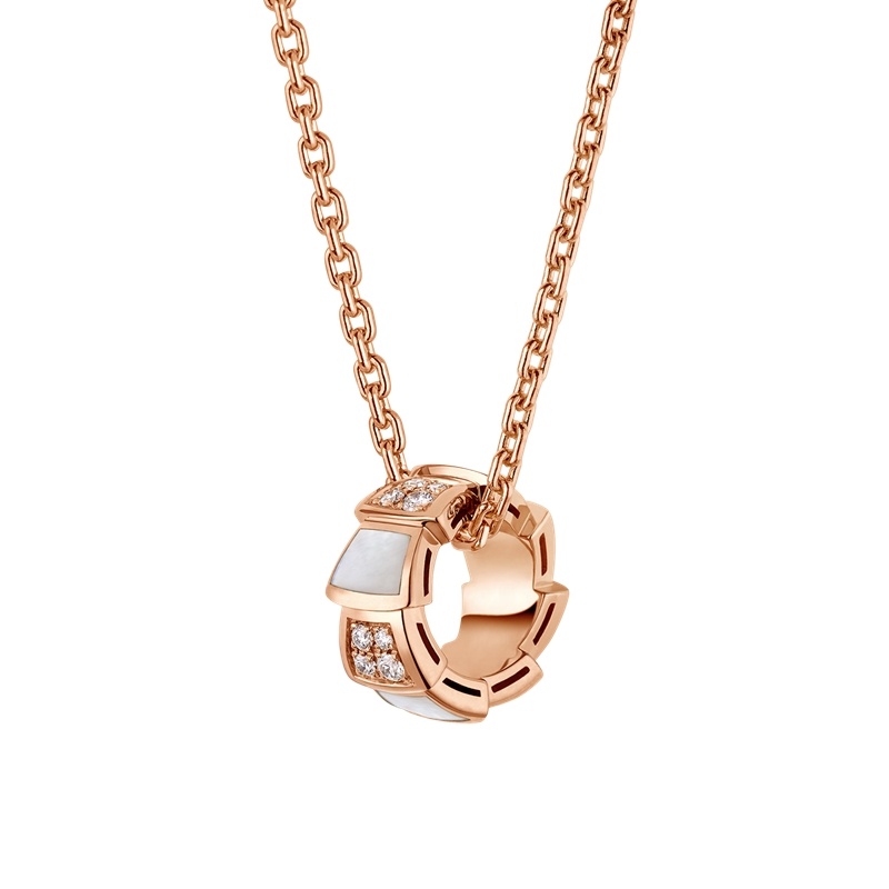 商品BVLGARI|  BVLGARI/宝格丽 Serpenti系列 经典款白贝母18K金玫瑰金带钻 蛇形项链 357095 白贝母,价格¥47737,第2张图片详细描述