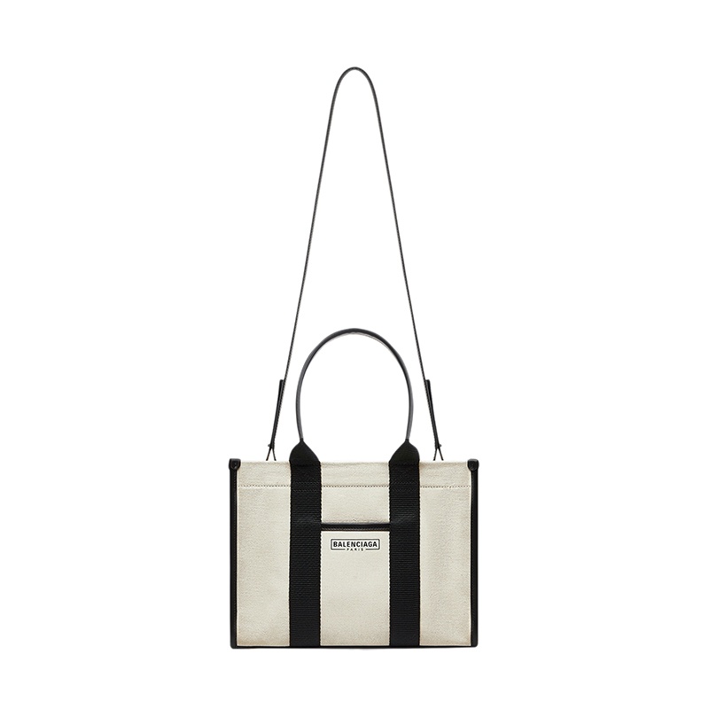 商品Balenciaga|Balenciaga/巴黎世家 春夏新款 HARDWARE系列 女士小号浅米色/黑色棉质帆布徽标金属肩带手提斜挎单肩包6714022HHAM9260,价格¥7659,第5张图片详细描述