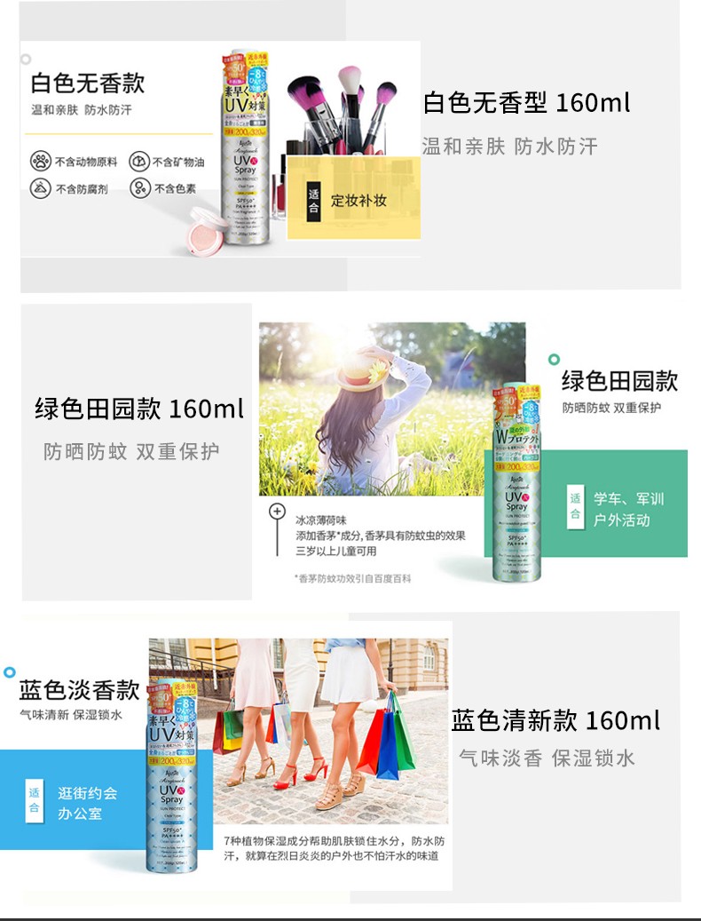 商品AJUSTE|AJUSTE/爱伽丝 防晒喷雾SPF50+ PA++++ 160ML 田园型｜包邮【香港直发】,价格¥76,第8张图片详细描述