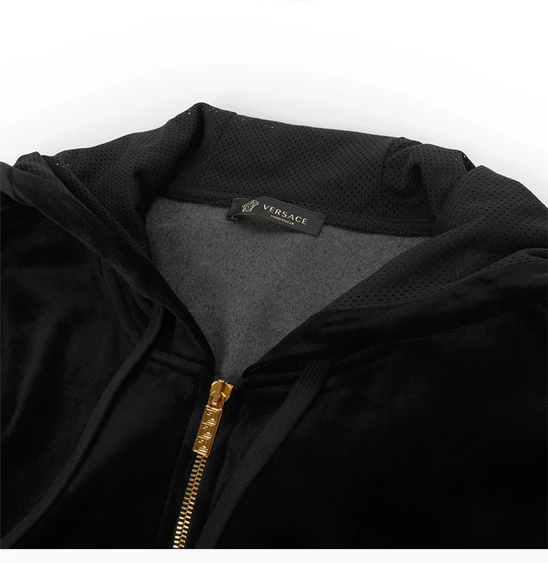 商品Versace|VERSACE 范思哲 Greco边饰丝绒连帽衫 AGU15010-AC00344-A008,价格¥3108,第1张图片详细描述
