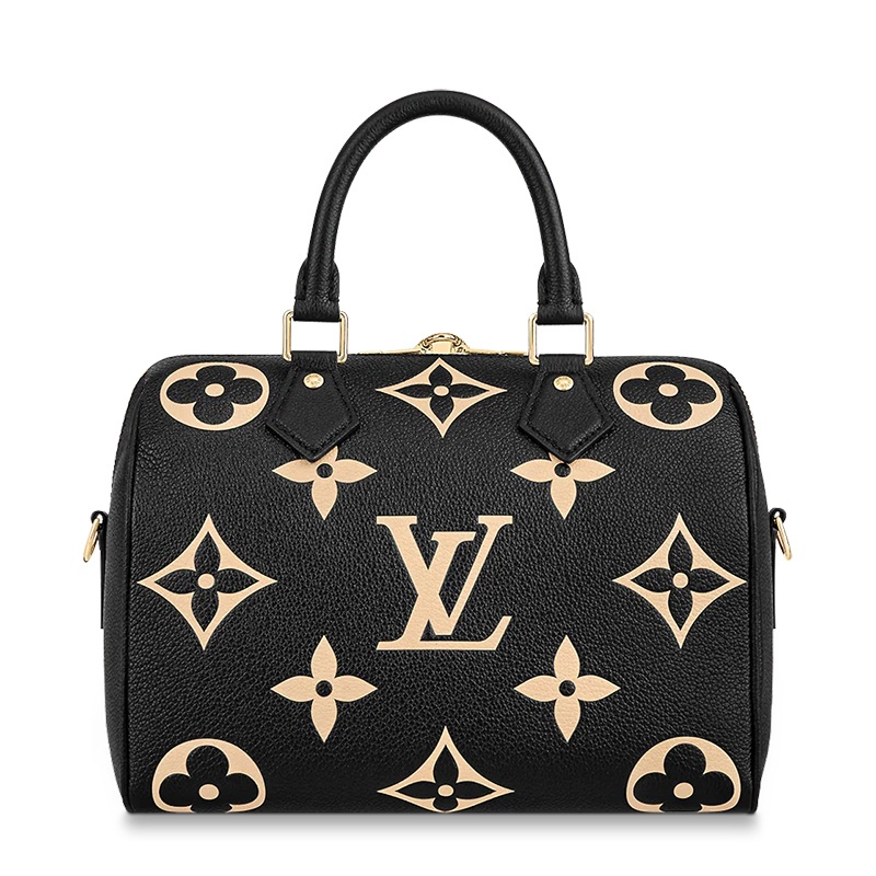 商品Louis Vuitton|预售十天 Louis Vuitton/路易威登 22春夏新款SPEEDY 25系列 女士黑色压纹粒面牛皮老花压花金扣单肩斜挎手提包M58947,价格¥20460,第3张图片详细描述