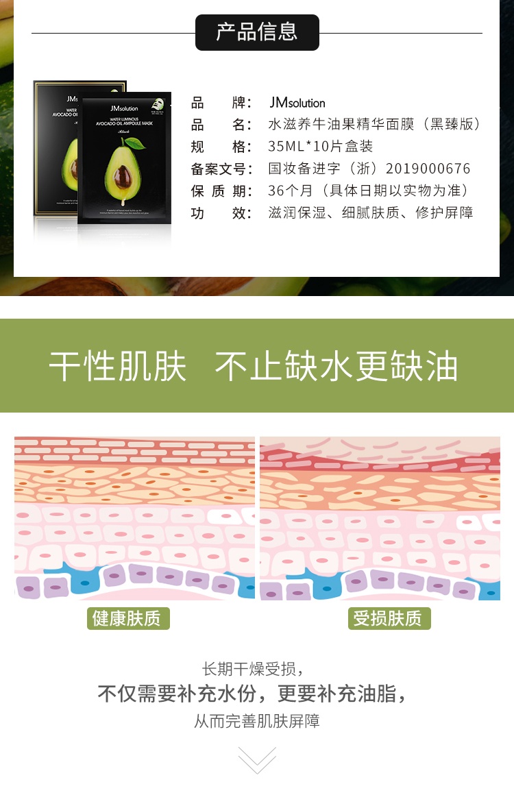 商品[国内直发] JM Collection|韩国JM牛油果精华面膜女补水保湿收缩毛孔紧致JMsolution,价格¥203,第2张图片详细描述