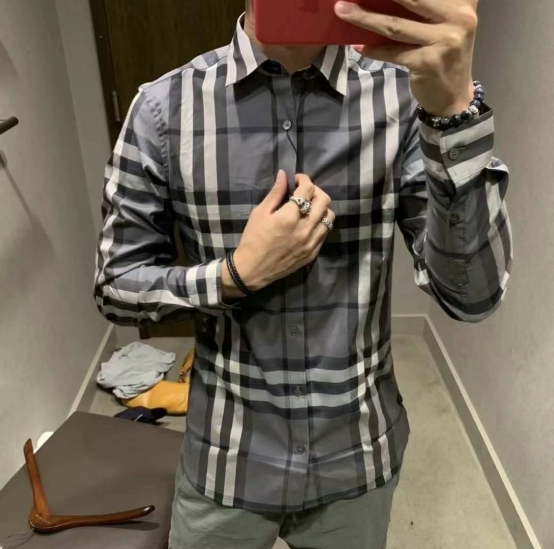 商品Burberry|博柏利 经典款 男士炭灰色弹力棉格纹长袖衬衫39835371,价格¥1404,第4张图片详细描述