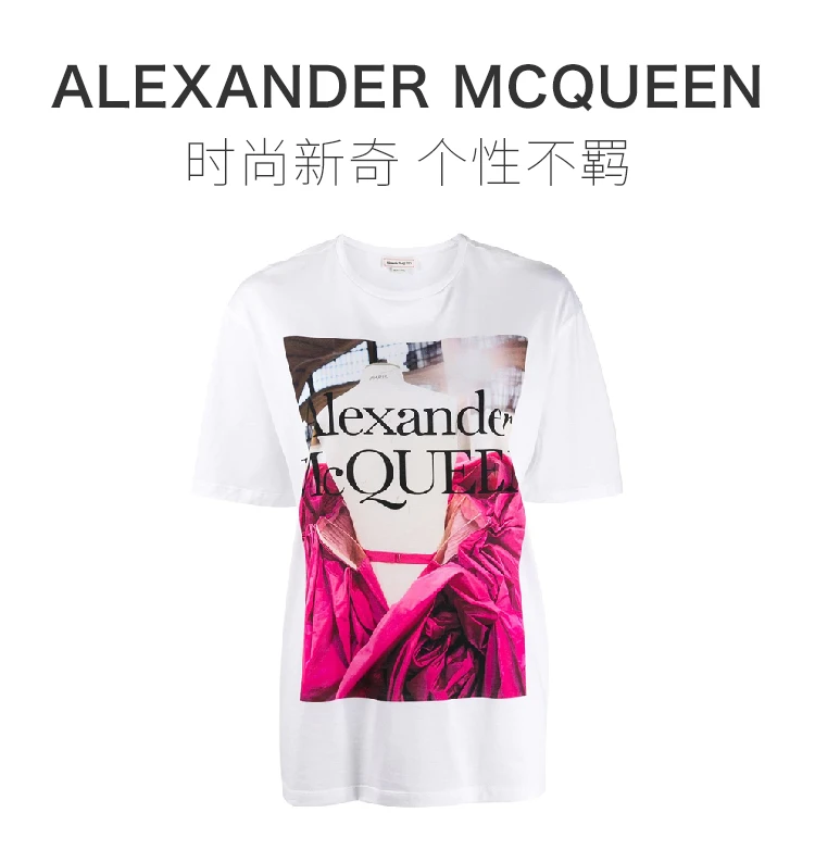 商品Alexander McQueen|ALEXANDER MCQUEEN 印花女士T恤 610895-QZAAZ-0900,价格¥1691,第2张图片详细描述