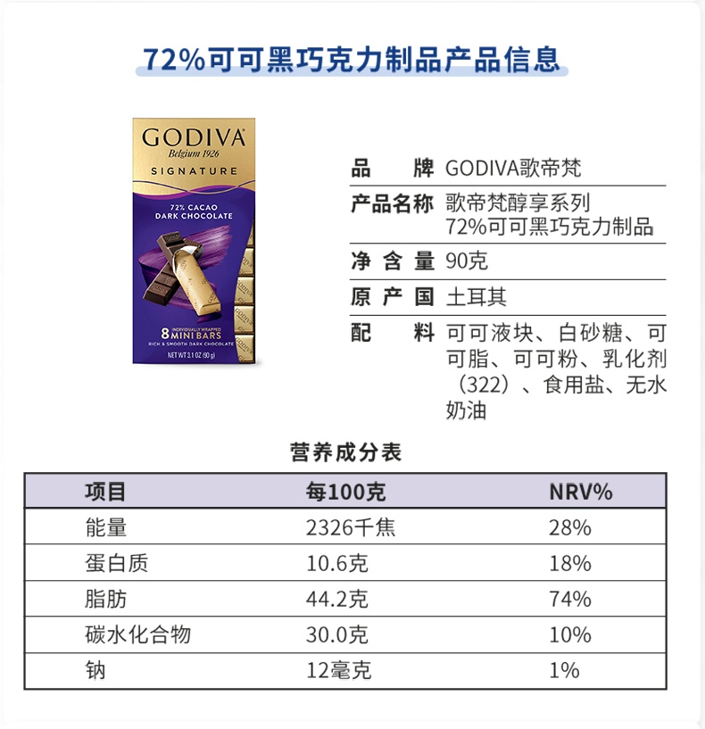 商品[国内直发] Godiva|歌帝梵醇享系列牛奶黑巧克力条零食,价格¥119,第18张图片详细描述