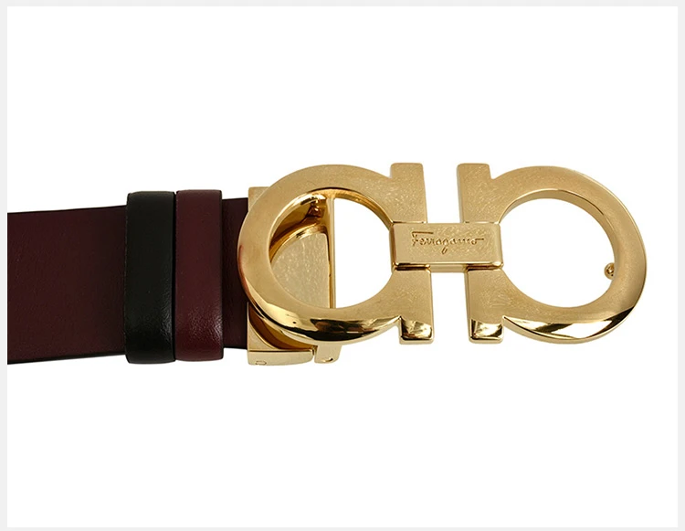 商品Salvatore Ferragamo|Salvatore Ferragamo 菲拉格慕 女士双面黑色紫色皮革舒适休闲铜色双扣皮带 23-A564-00-WINE【包装随机，部分无包装盒】,价格¥1667,第3张图片详细描述