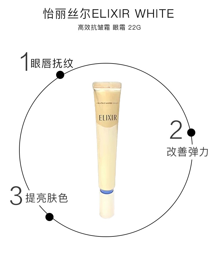 商品ELIXIR|怡丽丝尔ELIXIR WHITE 眼唇抚纹 改善弹力眼唇霜 眼霜 大容量 22g,价格¥469,第3张图片详细描述