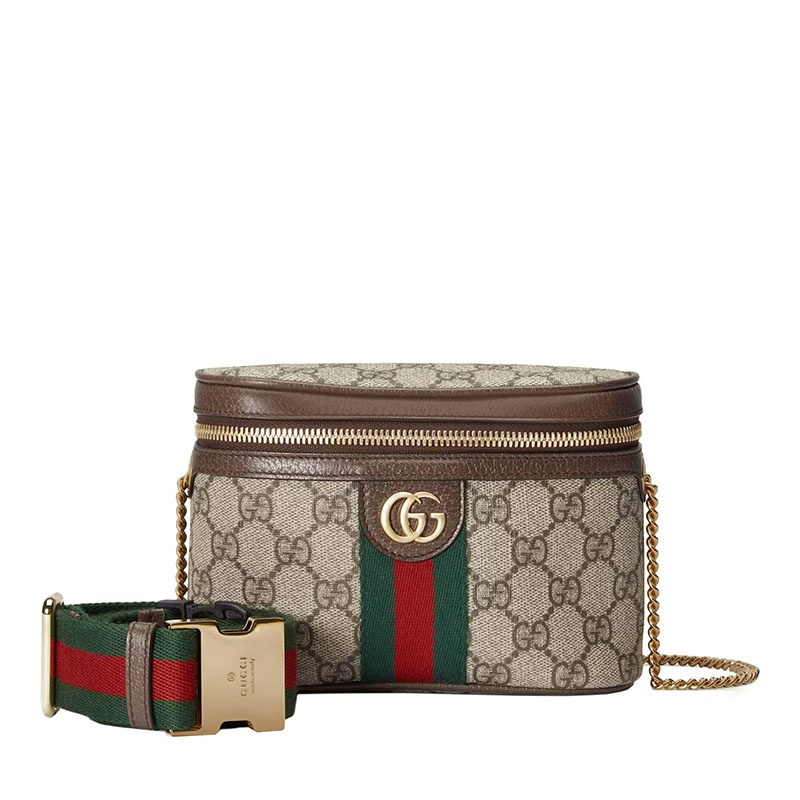 商品Gucci|GUCCI/古驰 22新款Ophidia系列 女士乌木色/米色老花印花帆布棕色皮革滚边金扣饰红绿织带细节多功能链条包单肩包手拿包腰包69976596IWG8745,价格¥8748,第7张图片详细描述