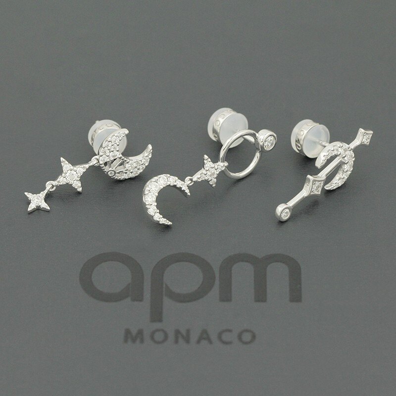 商品[国内直发] apm Monaco|APM Monaco 星月耳钉套装组合 小巧简约气质银饰耳饰 AE12579OX,价格¥488,第5张图片详细描述