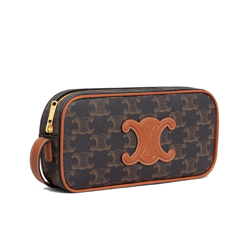 商品Celine|【包税】CELINE/赛琳 22新款CUIR TRIOMPHE TRIUMPH系列 女士迷你褐色帆布搭小牛皮拉链开合饰徽标单肩斜挎相机包10J582EGP.04LU,价格¥7134,第3张图片详细描述