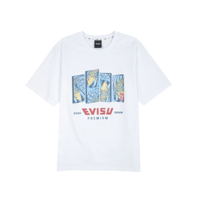 商品Evisu|【享贝家】（国内现货-QD）EVISU 福神 四个长方形印花图案休闲宽松短袖T恤 男女同款 白色 EU2MTS701WH,价格¥257,第2张图片详细描述