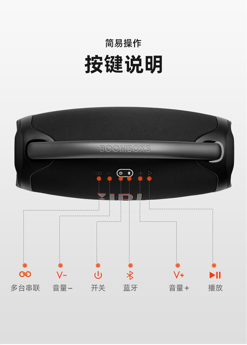 商品[国内直发] JBL|BOOMBOX3 音乐战神3代 无线蓝牙音箱户外防水便携式重低音音响,价格¥3490,第21张图片详细描述