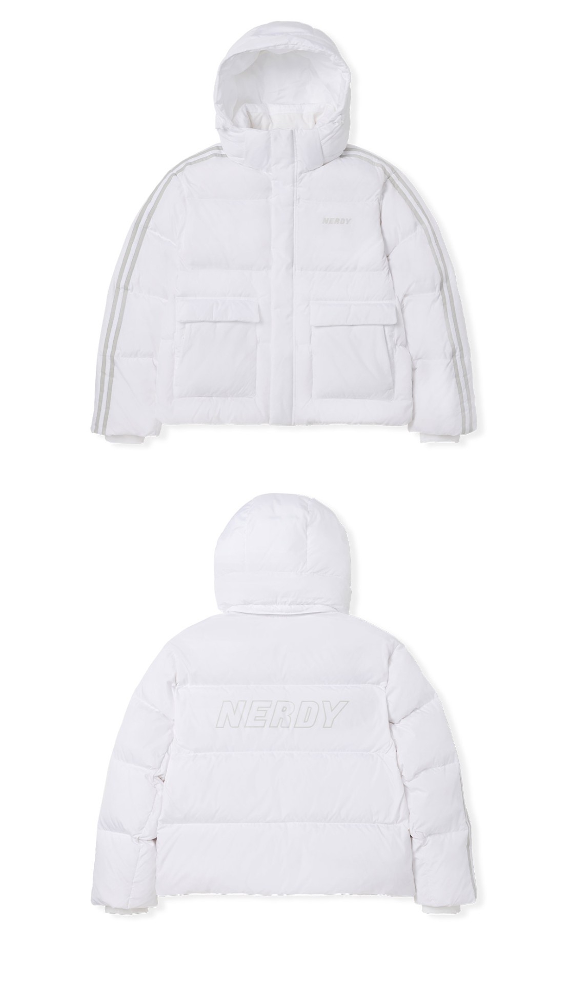 商品NERDY|【享贝家】NERDY 2022秋冬新款经典logo短款防风帽子羽绒服 男女同款 黑色\蓝色\白色奶\油色（预售款，10天发货） PNEW22DJ03,价格¥892,第6张图片详细描述