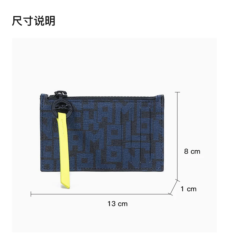 商品[国内直发] Longchamp|LONGCHAMP 女士黑色牛皮海军蓝色字母图案印花拉链卡包 3613HPZH05,价格¥520,第3张图片详细描述