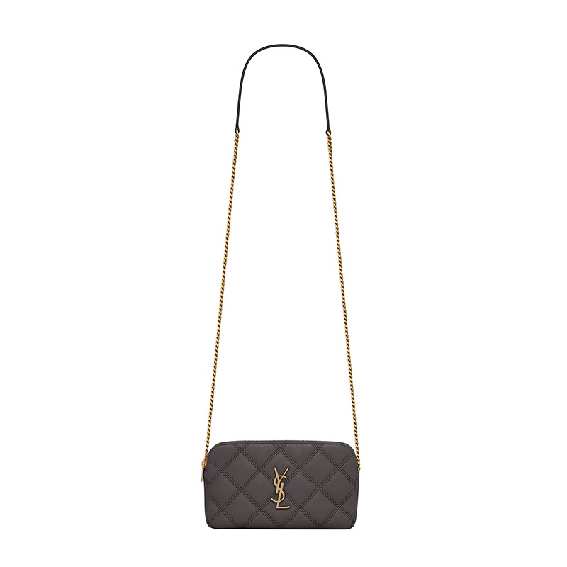商品Yves Saint Laurent|SAINT LAURENT PARIS/圣罗兰 BECKY系列 风暴蓝色绗缝小羊皮双拉链斜挎包,价格¥9737,第2张图片详细描述
