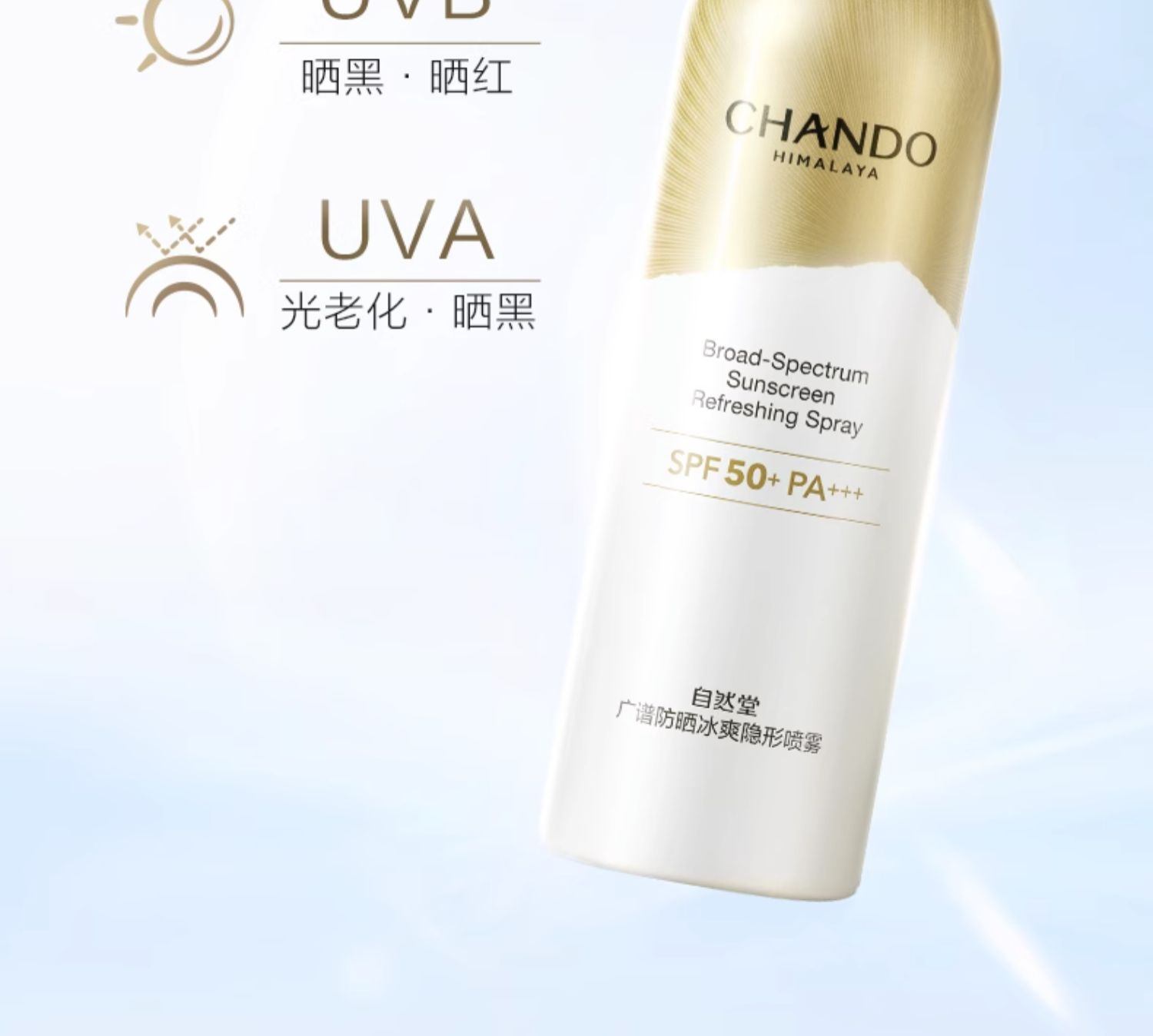 商品[国内直发] CHANDO|自然堂品牌授权正品保证轻薄冰爽学生军训广谱强力防晒喷雾防紫外线光老不脱妆,价格¥147,第5张图片详细描述