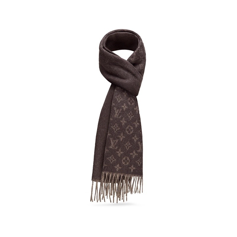 商品Louis Vuitton|Louis Vuitton/路易威登 23年早春款 GRADIENT系列 男士榛子棕色山羊绒和绵羊毛老花图案围巾M70258,价格¥4341,第2张图片详细描述