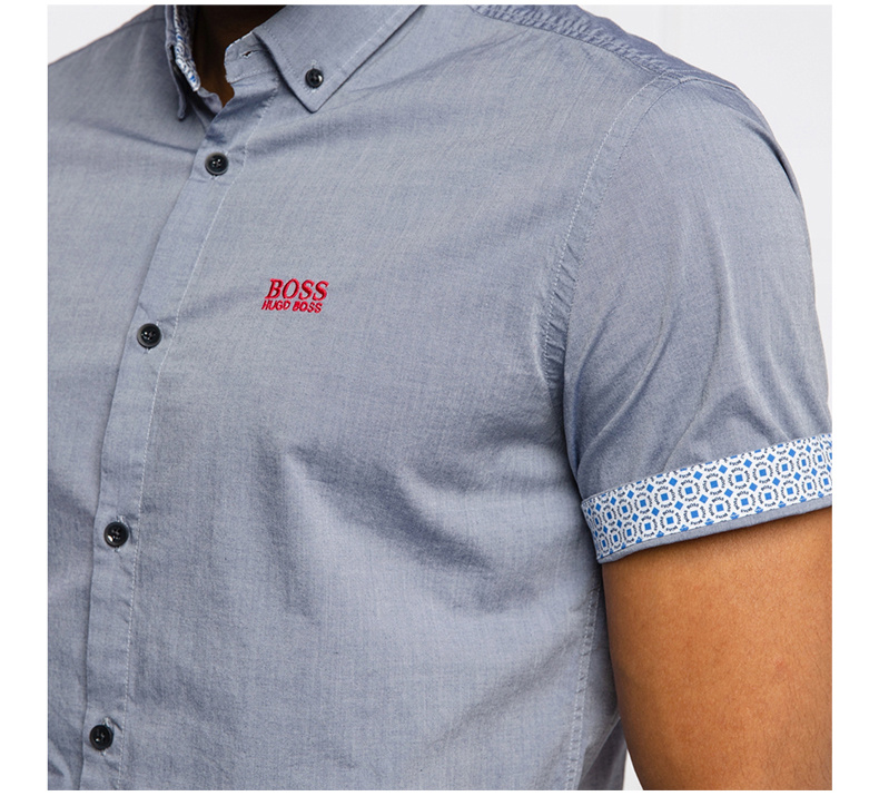 商品Hugo Boss|HUGO BOSS 男士蓝灰色棉质短袖衬衫 BIADIA-R-50420130-480,价格¥779,第9张图片详细描述