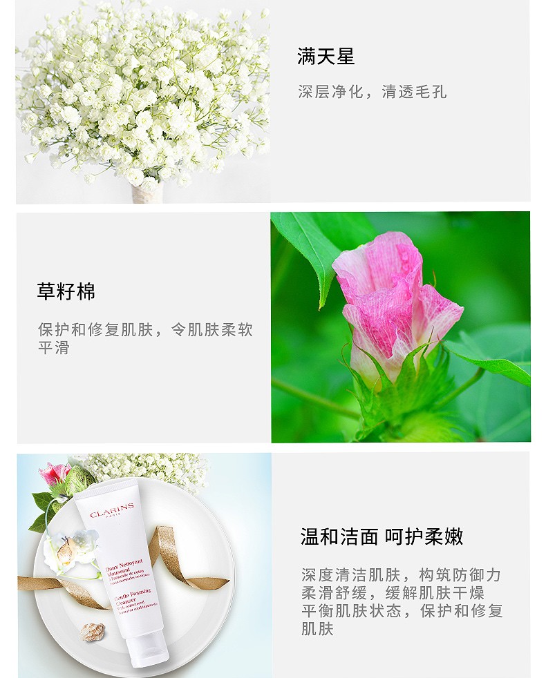 商品Clarins|包邮｜CLARINS/娇韵诗 温和泡沫洁面膏 125ML 新旧版本随机发【香港直发】,价格¥121,第6张图片详细描述