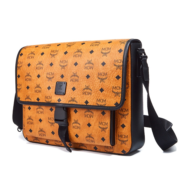 商品[国内直发] MCM|男士Klassik Visetos干邑色人造革配牛皮革中号单肩斜挎邮差包礼物送男友 MMMCAKK02CO001,价格¥2658,第5张图片详细描述