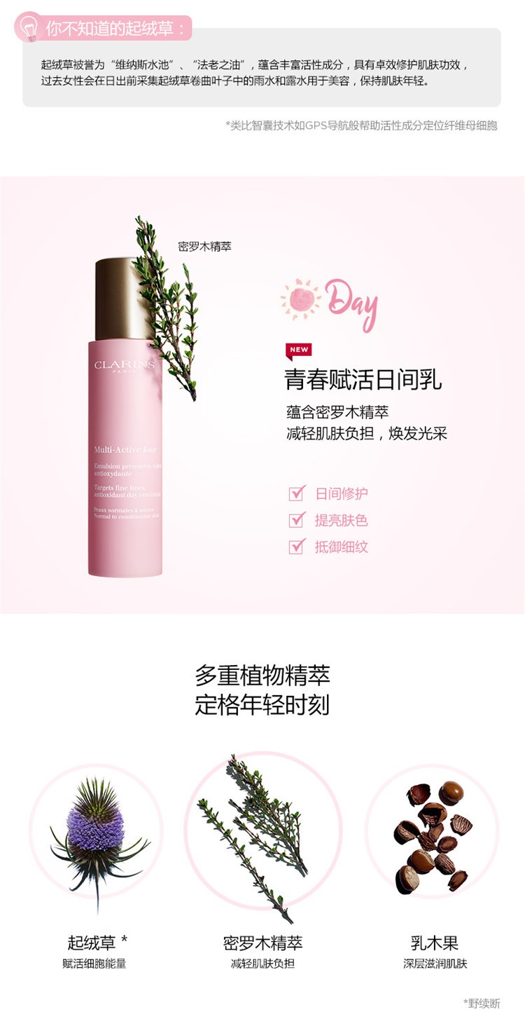 商品Clarins|Clarins娇韵诗青春赋活日间乳液50ML SPF15,价格¥422,第4张图片详细描述