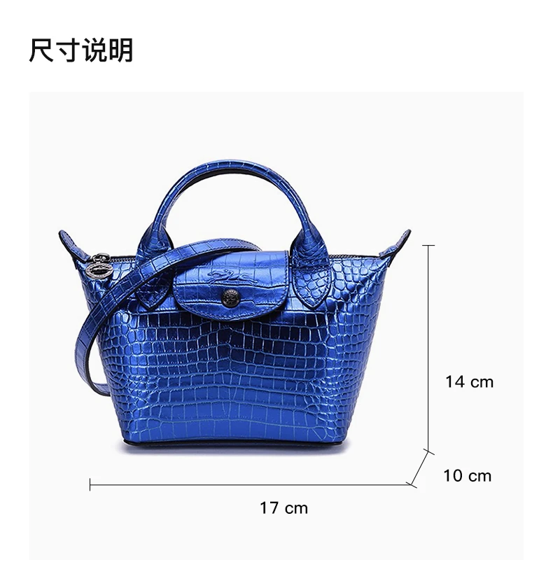 商品[国内直发] Longchamp|LONGCHAMP 女士宝蓝色牛皮鳄鱼纹迷你手提单肩斜挎包 1500HVC127,价格¥2848,第3张图片详细描述