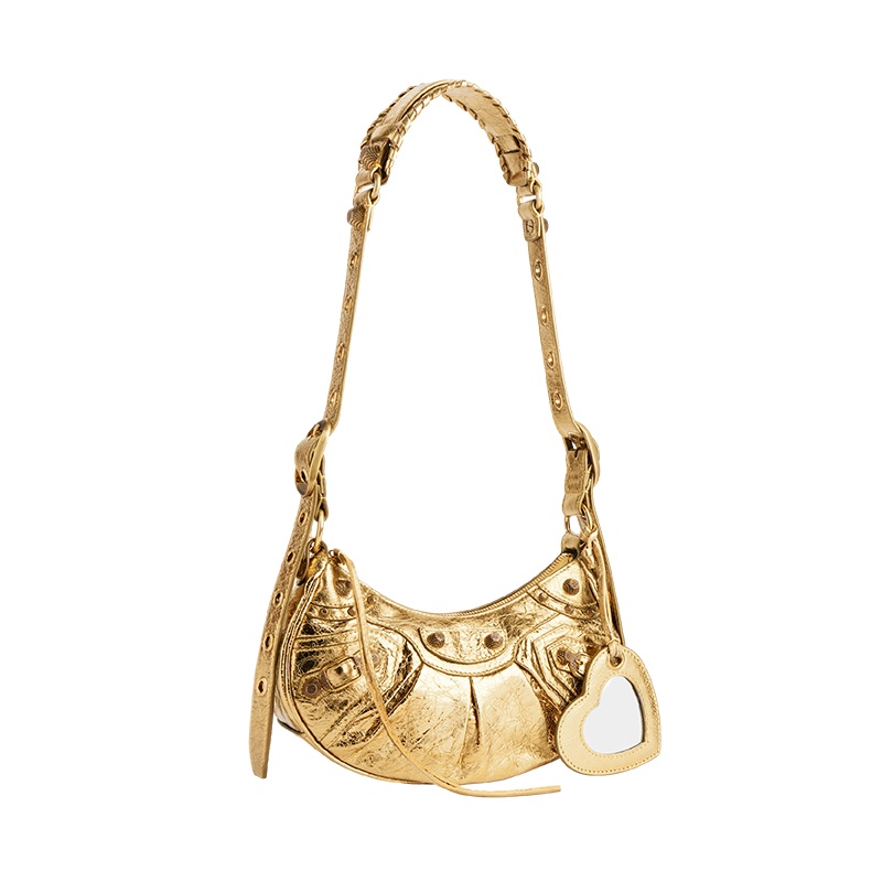 商品Balenciaga|Balenciaga/巴黎世家 LE CAGOLE系列 女士超小号金色羊皮革鳄鱼压纹心形镜子零钱包吊坠单肩斜挎腋下包6713090GT3M8005,价格¥15357,第3张图片详细描述