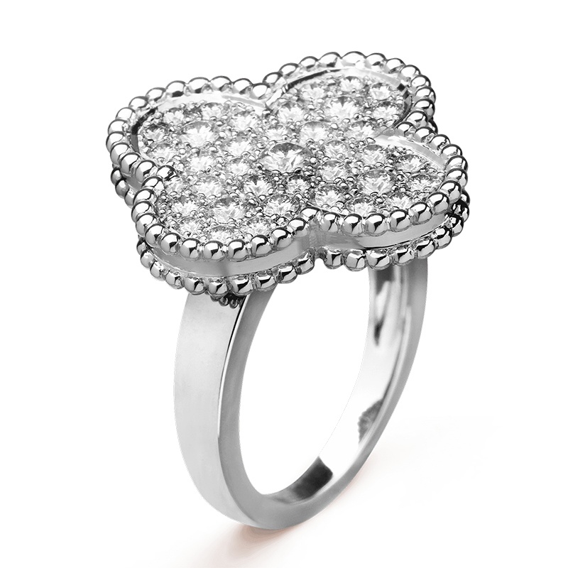 商品Van Cleef & Arpels| Van Cleef & Arpels/梵克雅宝 经典Magic Alhambra系列 18K金白金镶钻四叶草戒指指环VCARN9WU00,价格¥105275,第3张图片详细描述