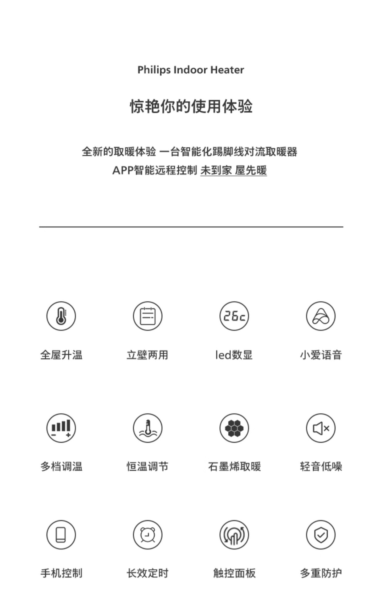 商品[国内直发] Philips|飞利浦石墨烯踢脚线取暖器家用速热节能电暖器热气暖风机,价格¥1650,第3张图片详细描述