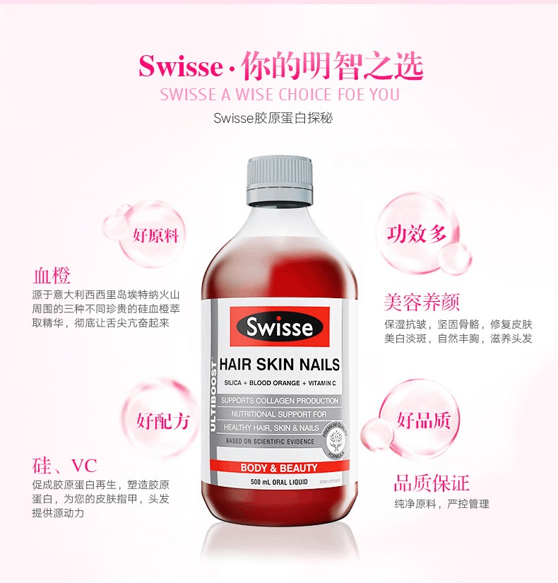 商品Swisse|斯维诗 胶原蛋白液500ml 发肤甲润泽口服液（新老版本随机发）,价格¥232,第4张图片详细描述