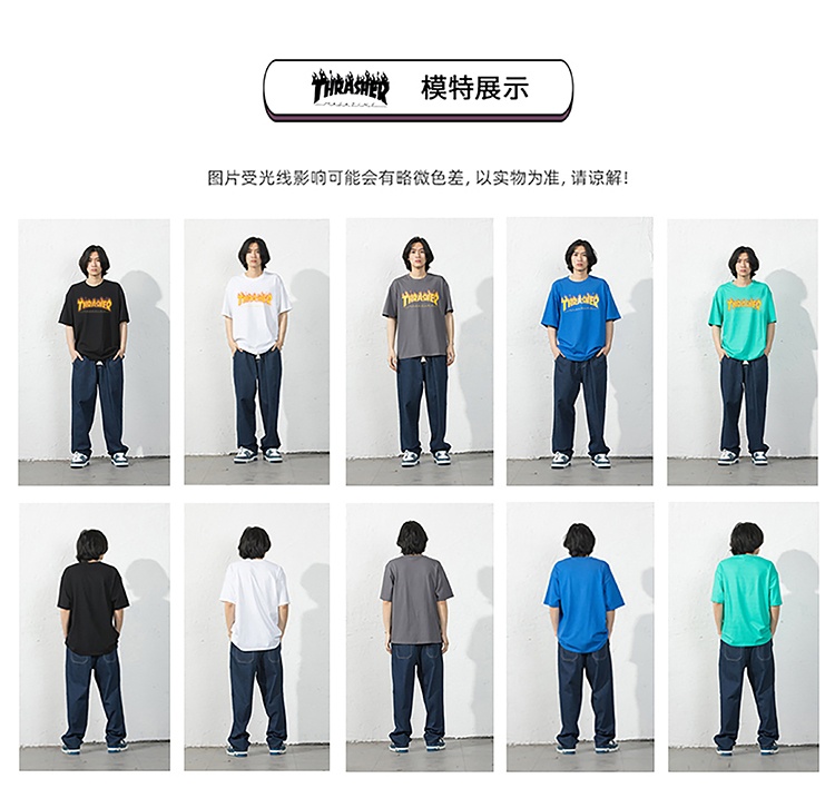 商品[国内直发] Thrasher|THRASHER 火爆款黄火焰短袖T经典印花男女同款蓝色 THR8038,价格¥240,第1张图片详细描述